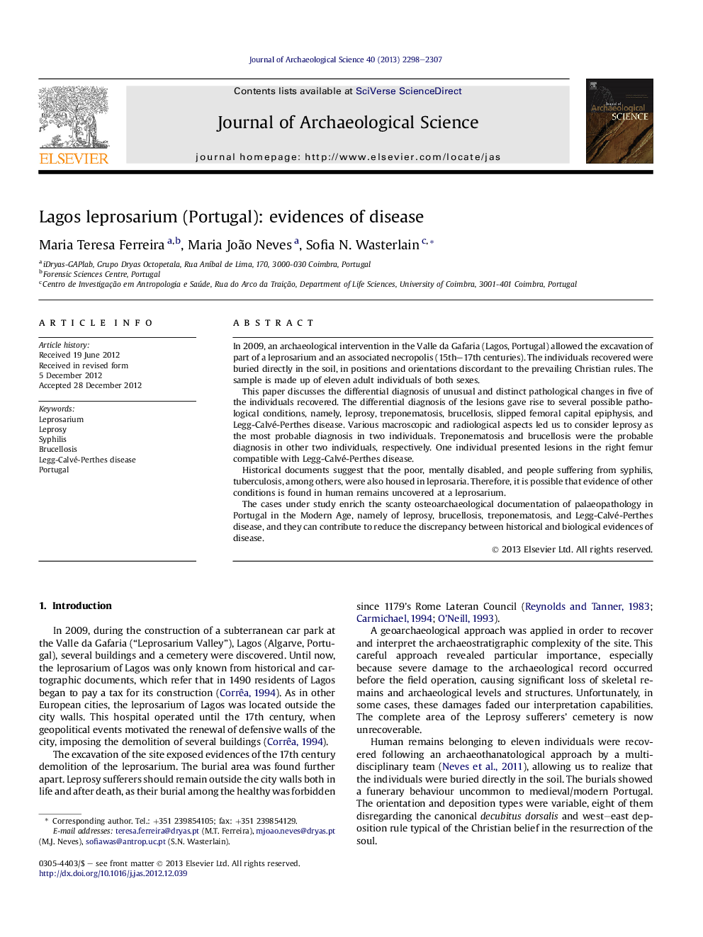 Lagos leprosarium (Portugal): evidences of disease