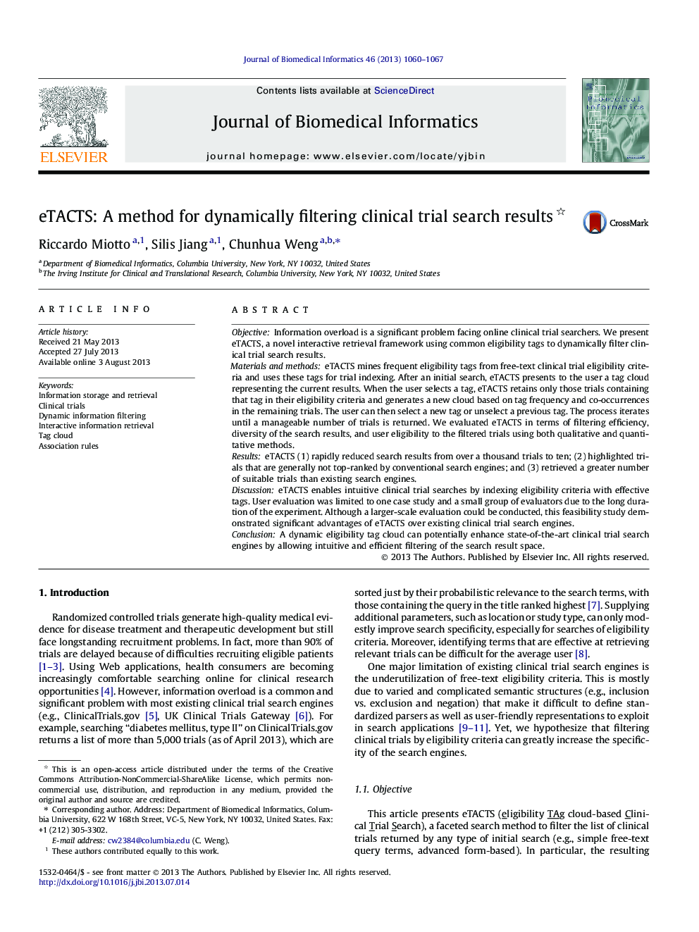 eTACTS: A method for dynamically filtering clinical trial search results