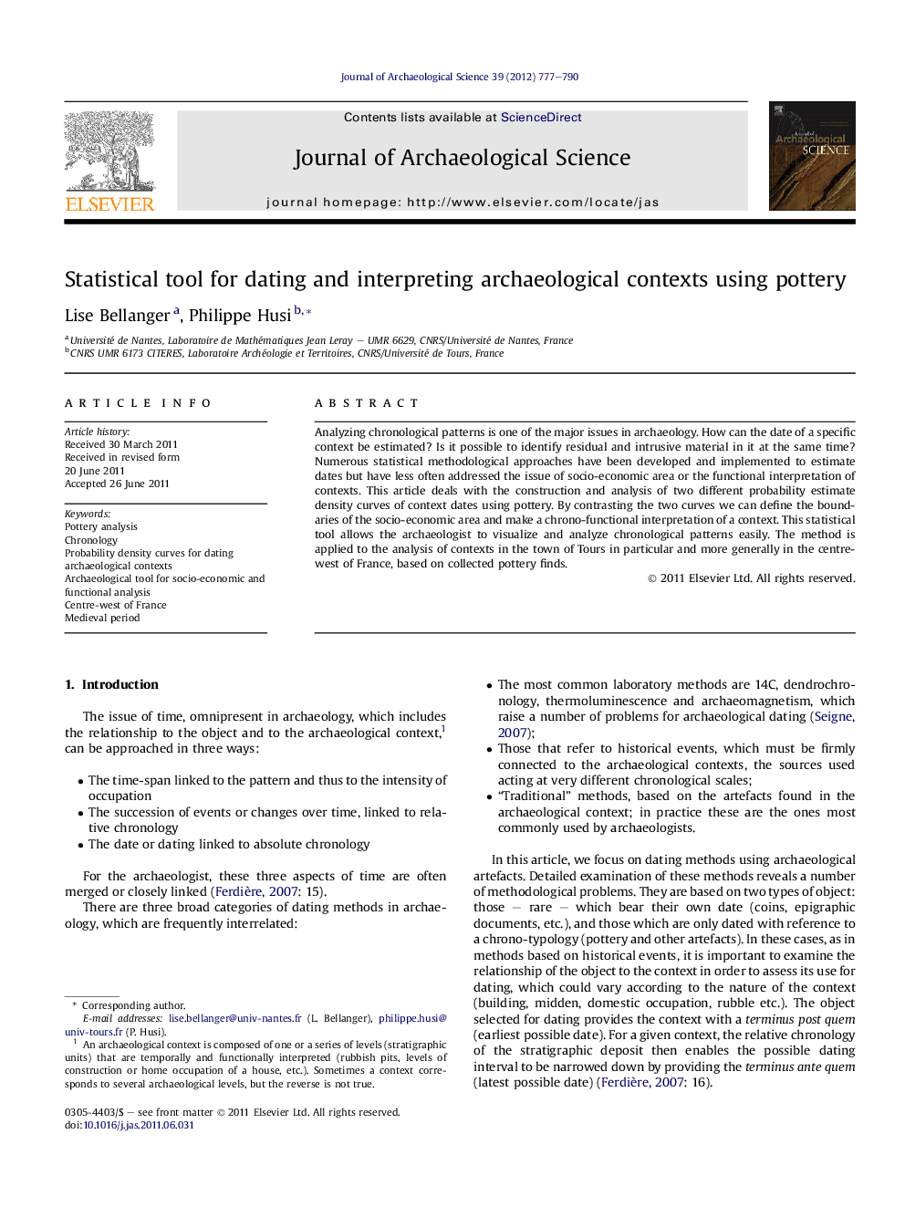 Statistical tool for dating and interpreting archaeological contexts using pottery