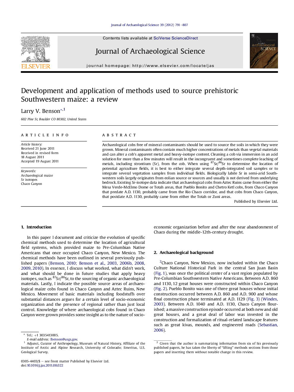 Development and application of methods used to source prehistoric Southwestern maize: a review