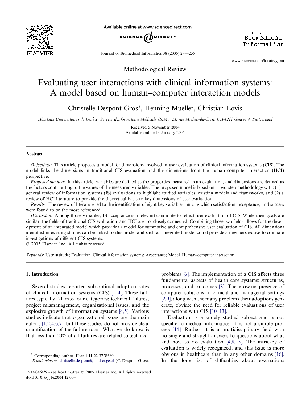 Evaluating user interactions with clinical information systems: A model based on human-computer interaction models