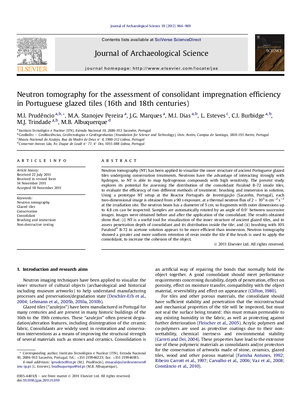 Neutron tomography for the assessment of consolidant impregnation efficiency in Portuguese glazed tiles (16th and 18th centuries)