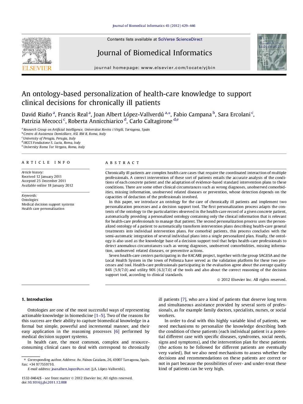 An ontology-based personalization of health-care knowledge to support clinical decisions for chronically ill patients