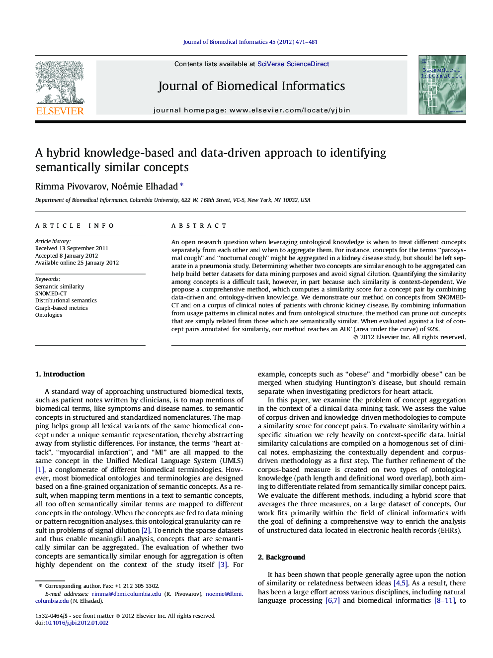 A hybrid knowledge-based and data-driven approach to identifying semantically similar concepts