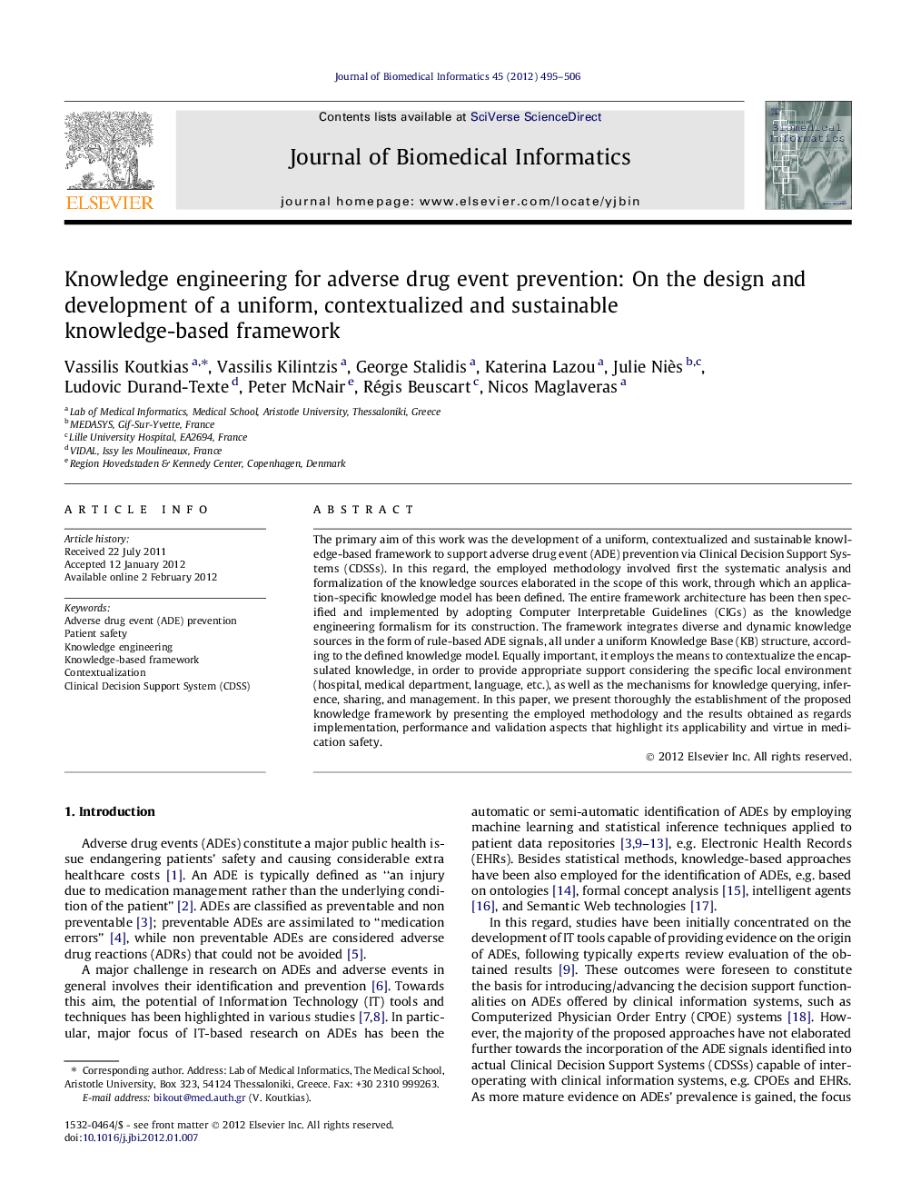 Knowledge engineering for adverse drug event prevention: On the design and development of a uniform, contextualized and sustainable knowledge-based framework