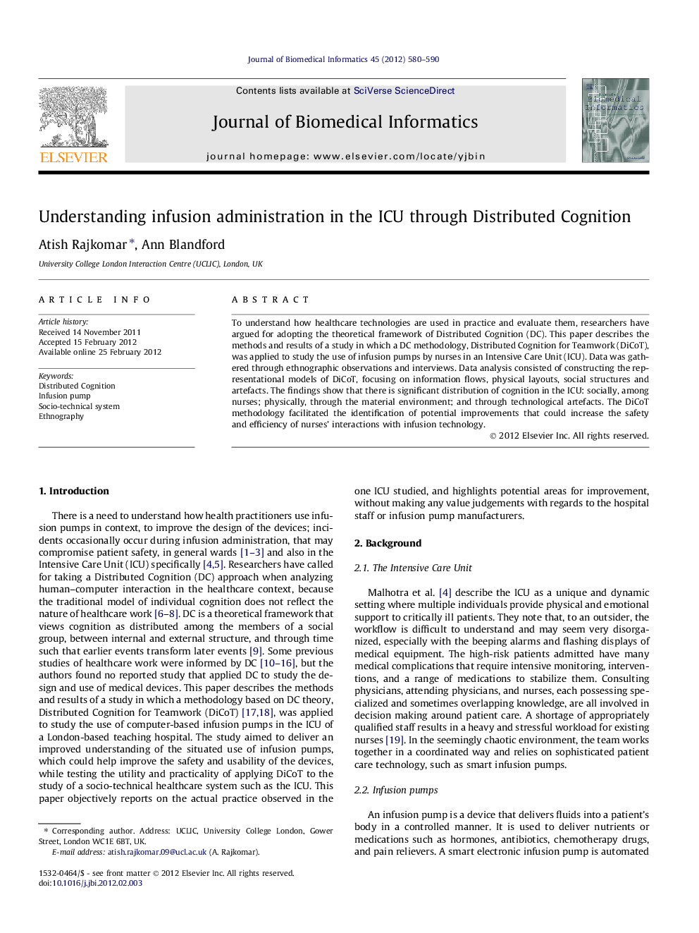 Understanding infusion administration in the ICU through Distributed Cognition