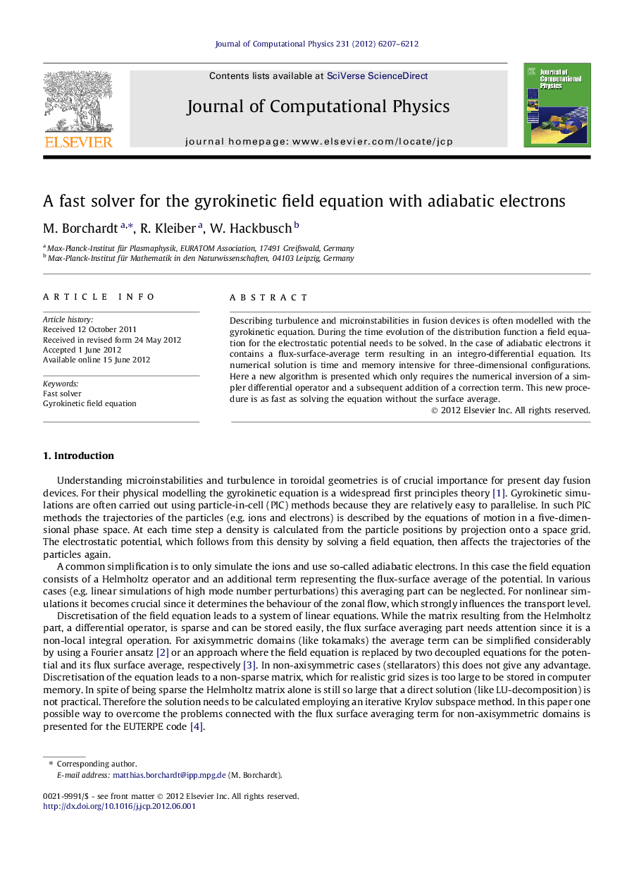 A fast solver for the gyrokinetic field equation with adiabatic electrons