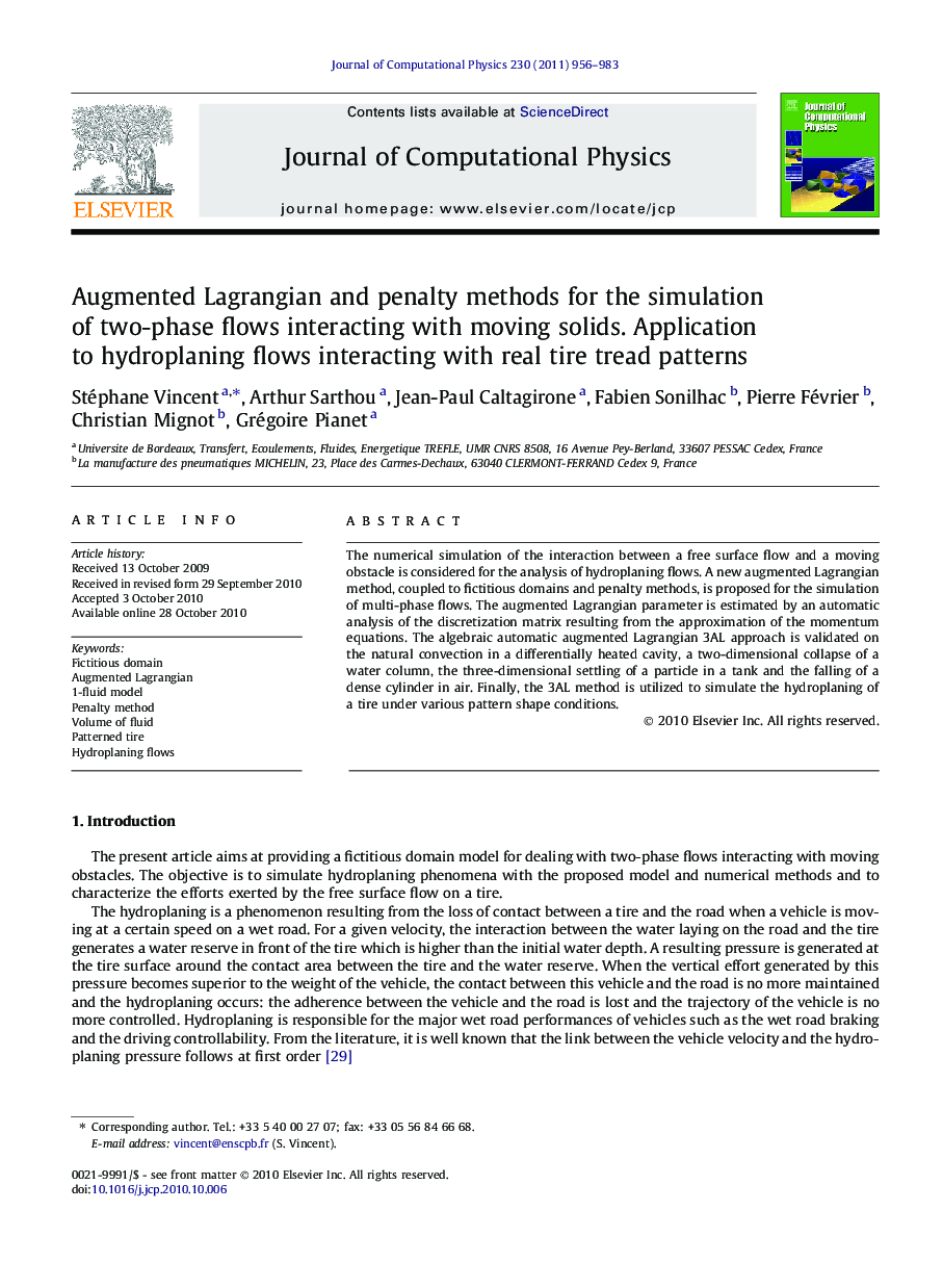 Augmented Lagrangian and penalty methods for the simulation of two-phase flows interacting with moving solids. Application to hydroplaning flows interacting with real tire tread patterns