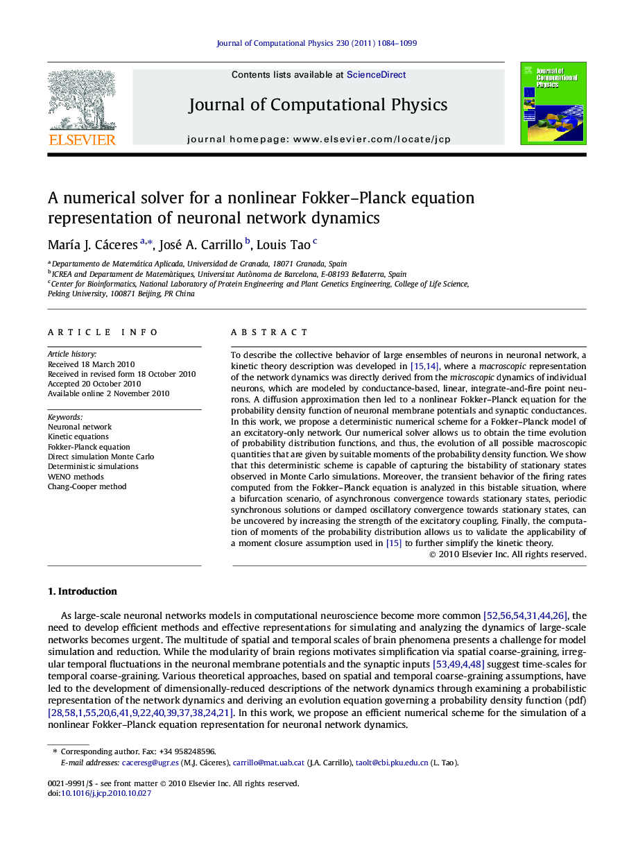A numerical solver for a nonlinear Fokker-Planck equation representation of neuronal network dynamics