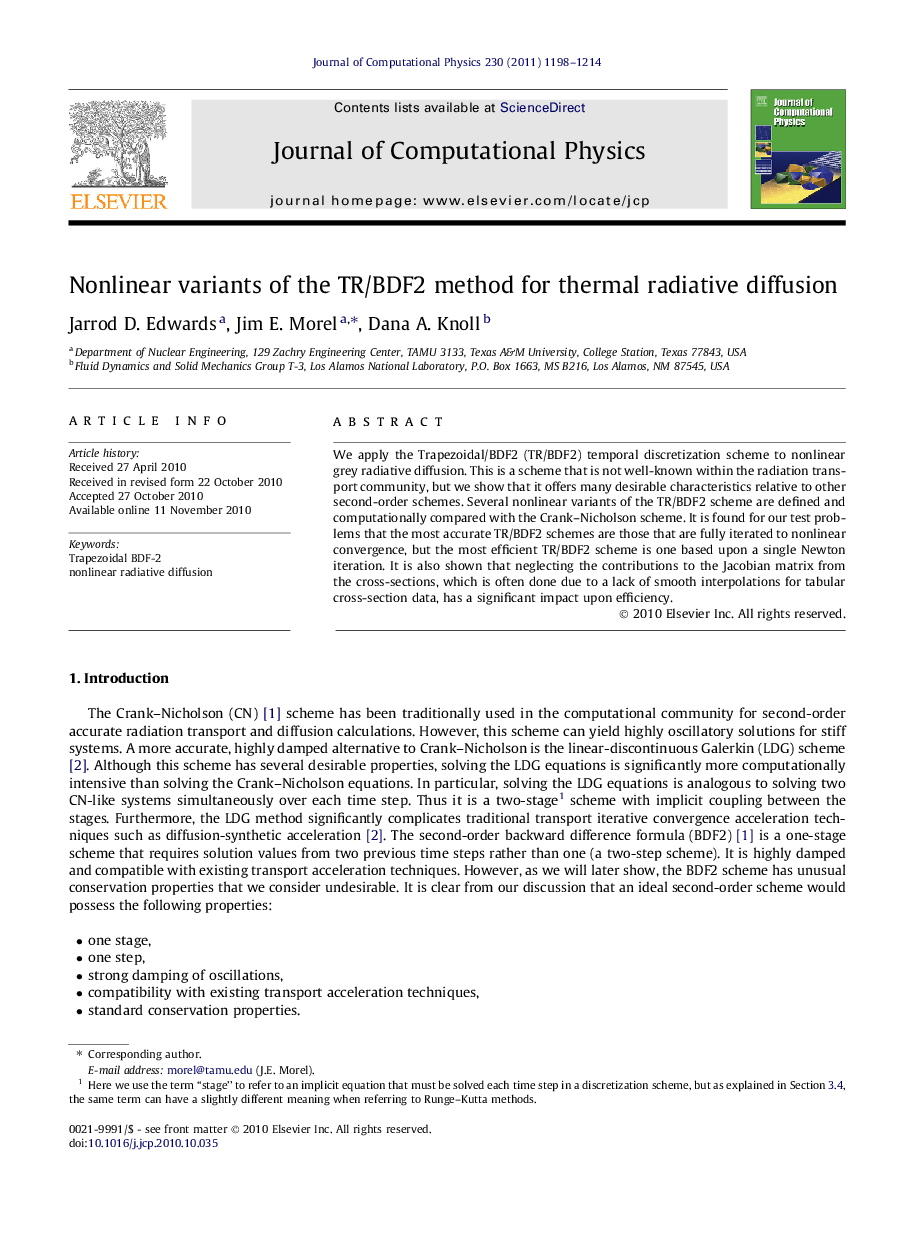 Nonlinear variants of the TR/BDF2 method for thermal radiative diffusion