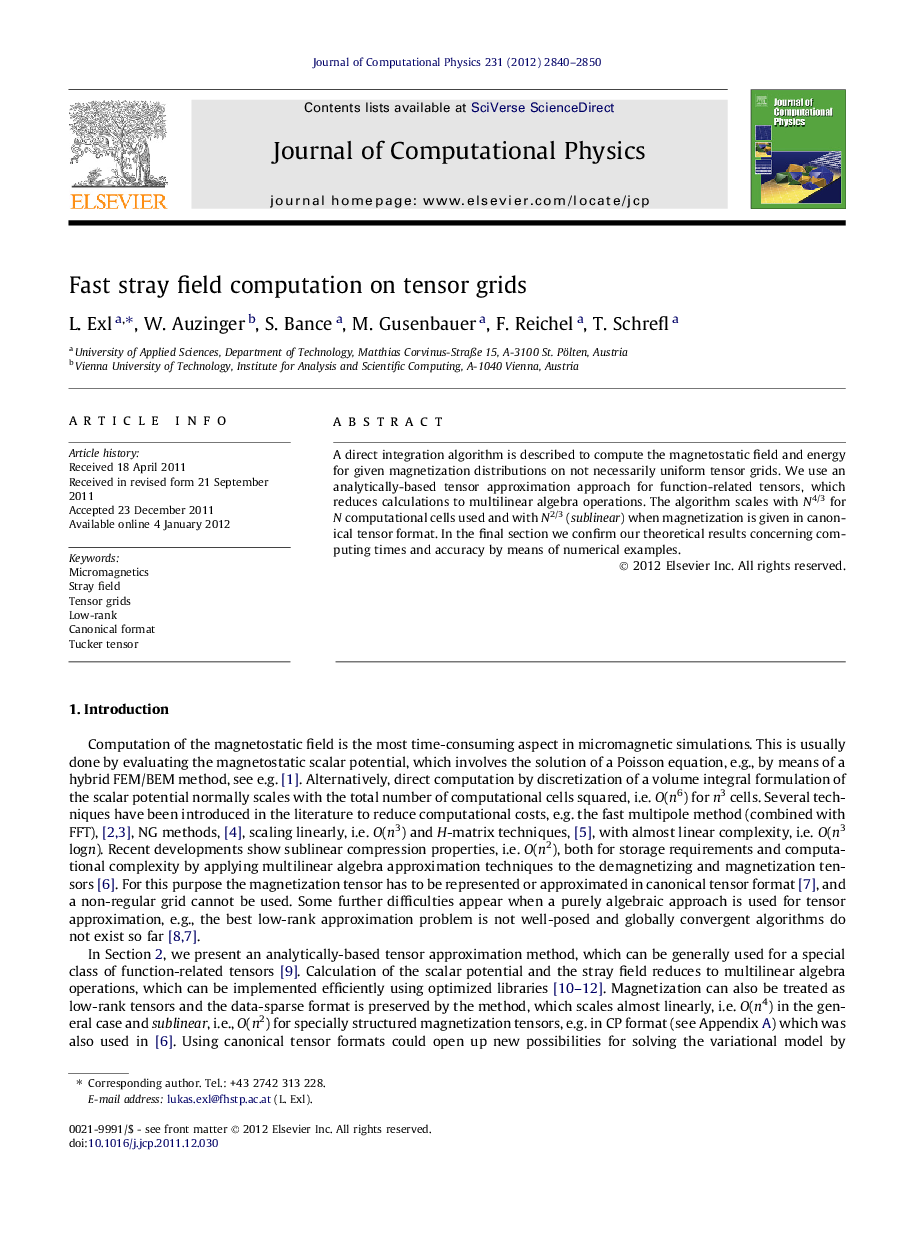 Fast stray field computation on tensor grids