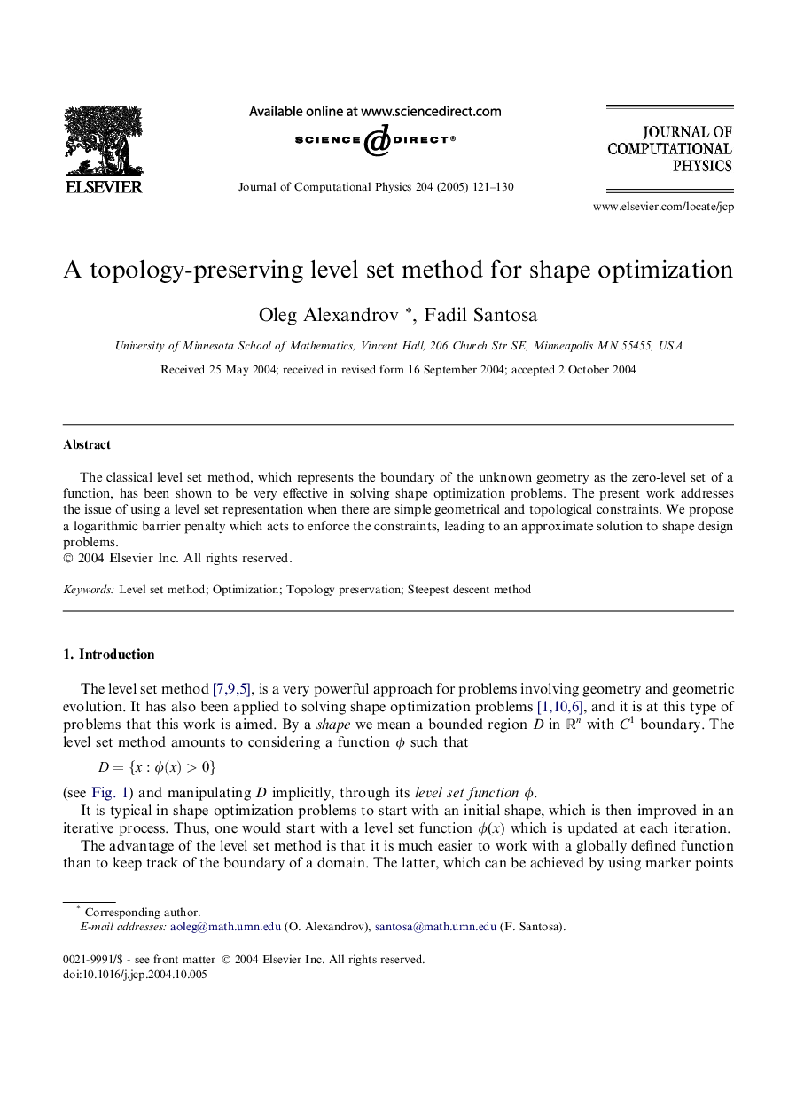 A topology-preserving level set method for shape optimization