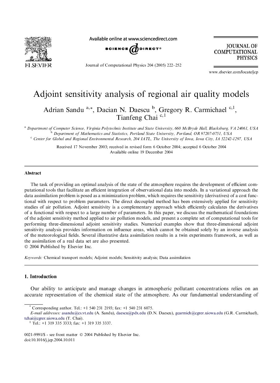 Adjoint sensitivity analysis of regional air quality models