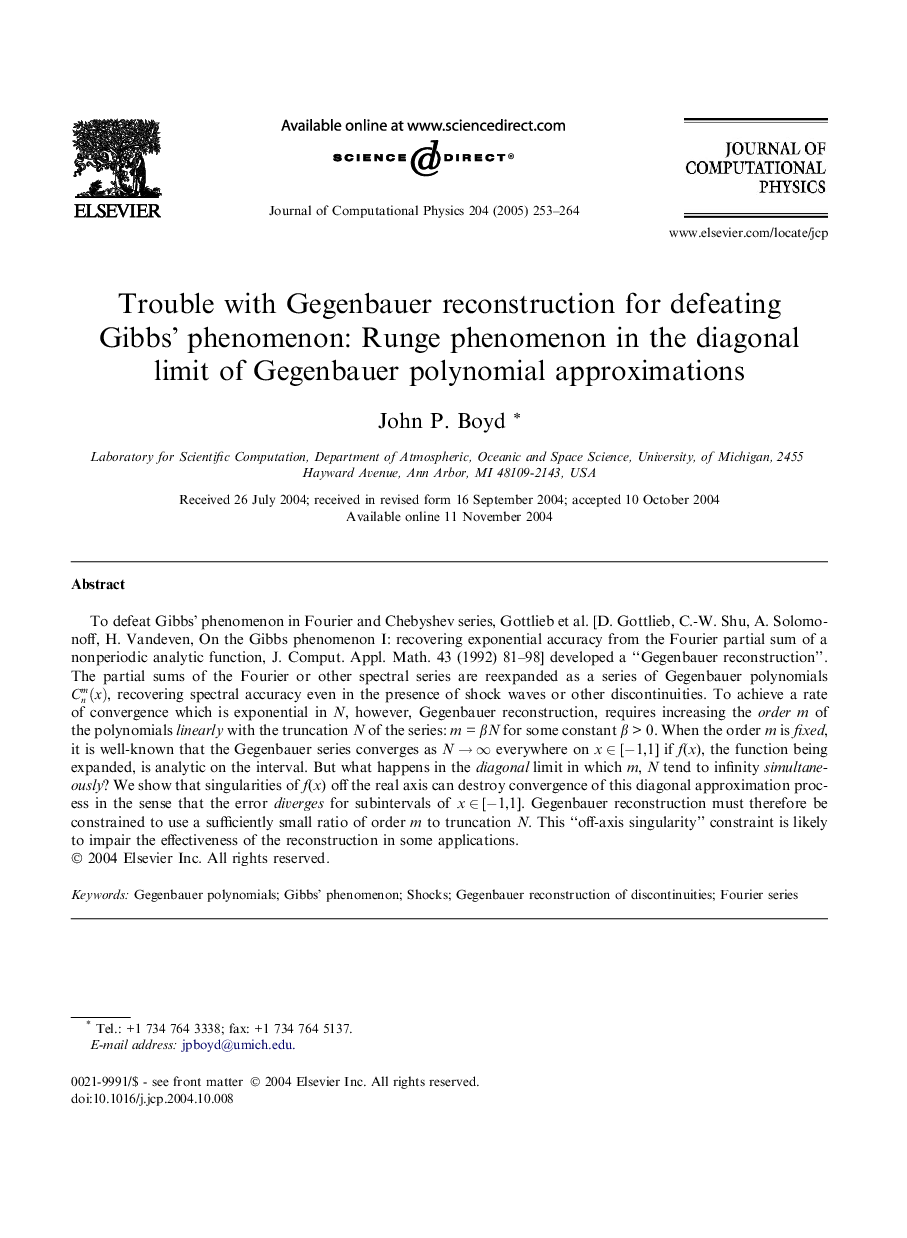 Trouble with Gegenbauer reconstruction for defeating Gibbs' phenomenon: Runge phenomenon in the diagonal limit of Gegenbauer polynomial approximations