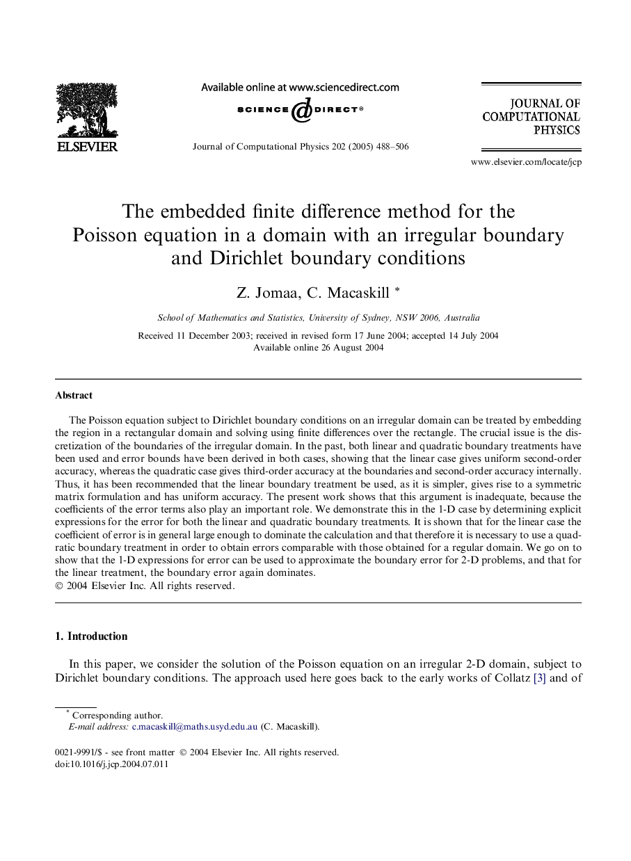 The embedded finite difference method for the Poisson equation in a domain with an irregular boundary and Dirichlet boundary conditions