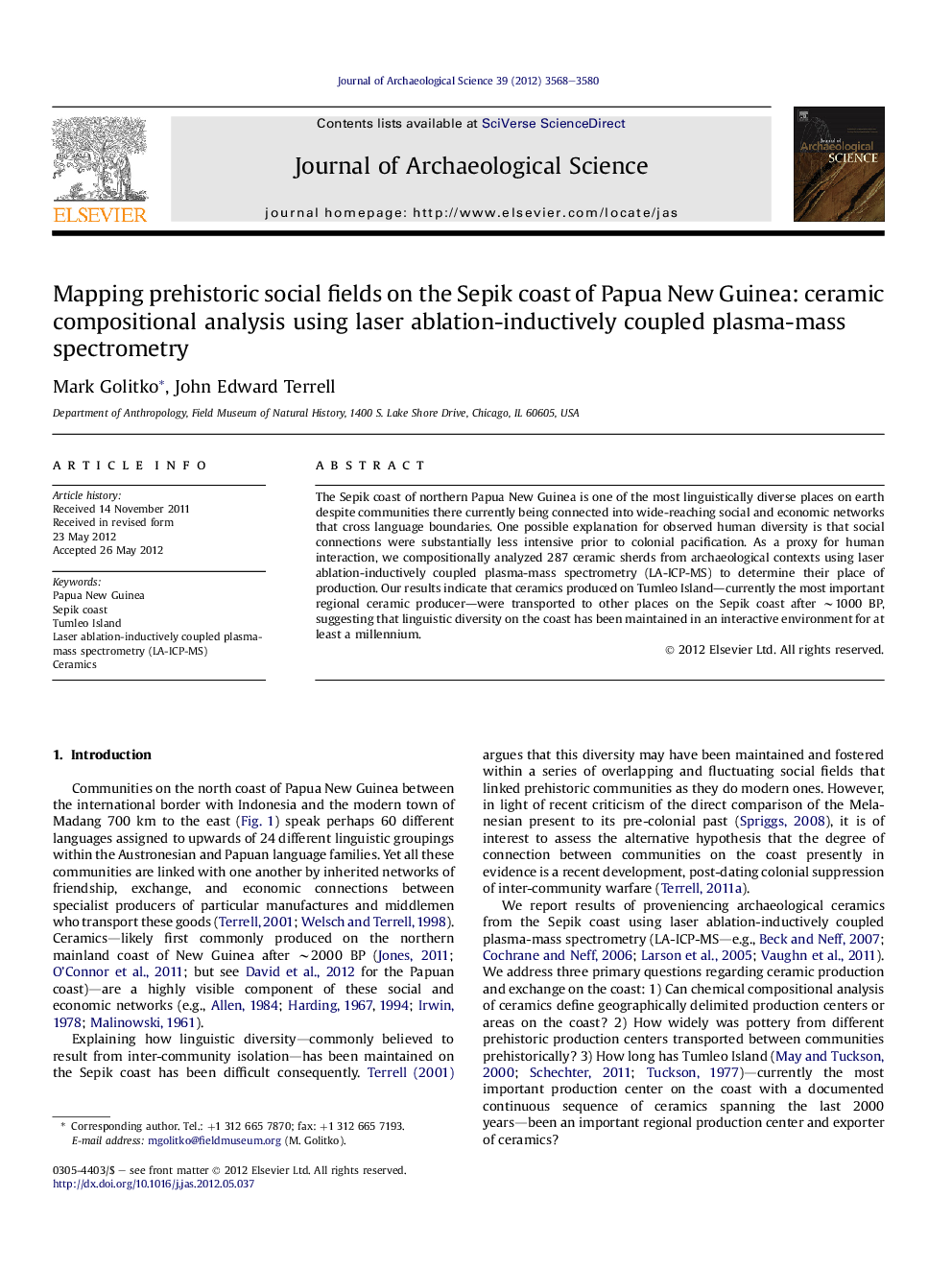 Mapping prehistoric social fields on the Sepik coast of Papua New Guinea: ceramic compositional analysis using laser ablation-inductively coupled plasma-mass spectrometry