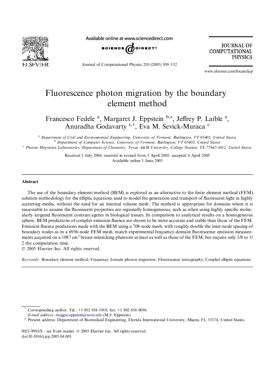 Fluorescence photon migration by the boundary element method