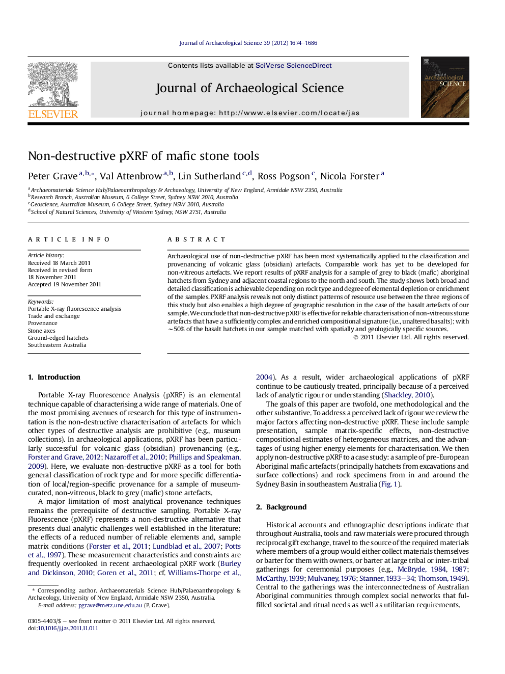 Non-destructive pXRF of mafic stone tools