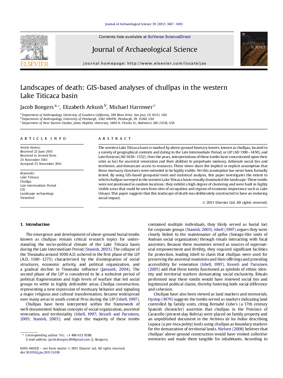 Landscapes of death: GIS-based analyses of chullpas in the western Lake Titicaca basin