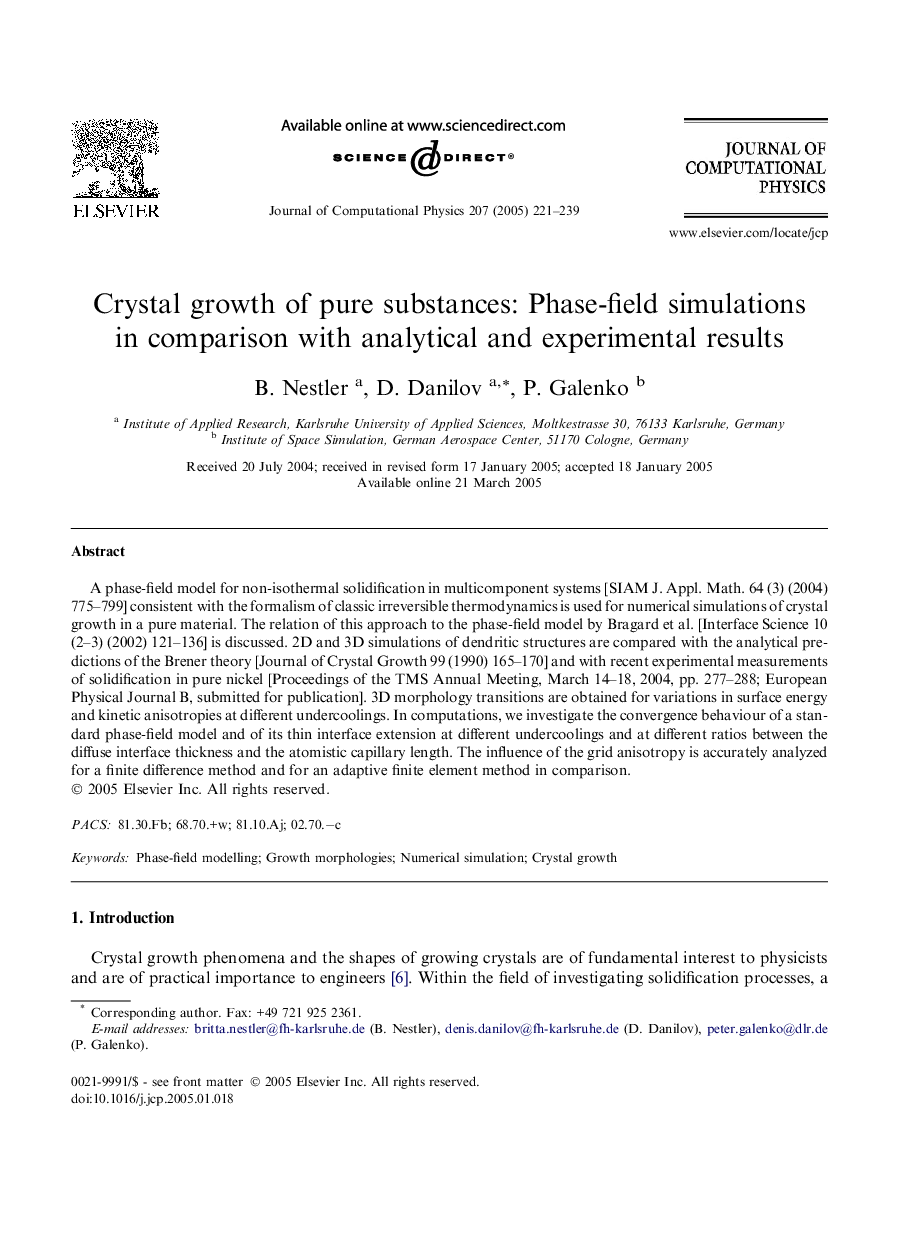 Crystal growth of pure substances: Phase-field simulations in comparison with analytical and experimental results