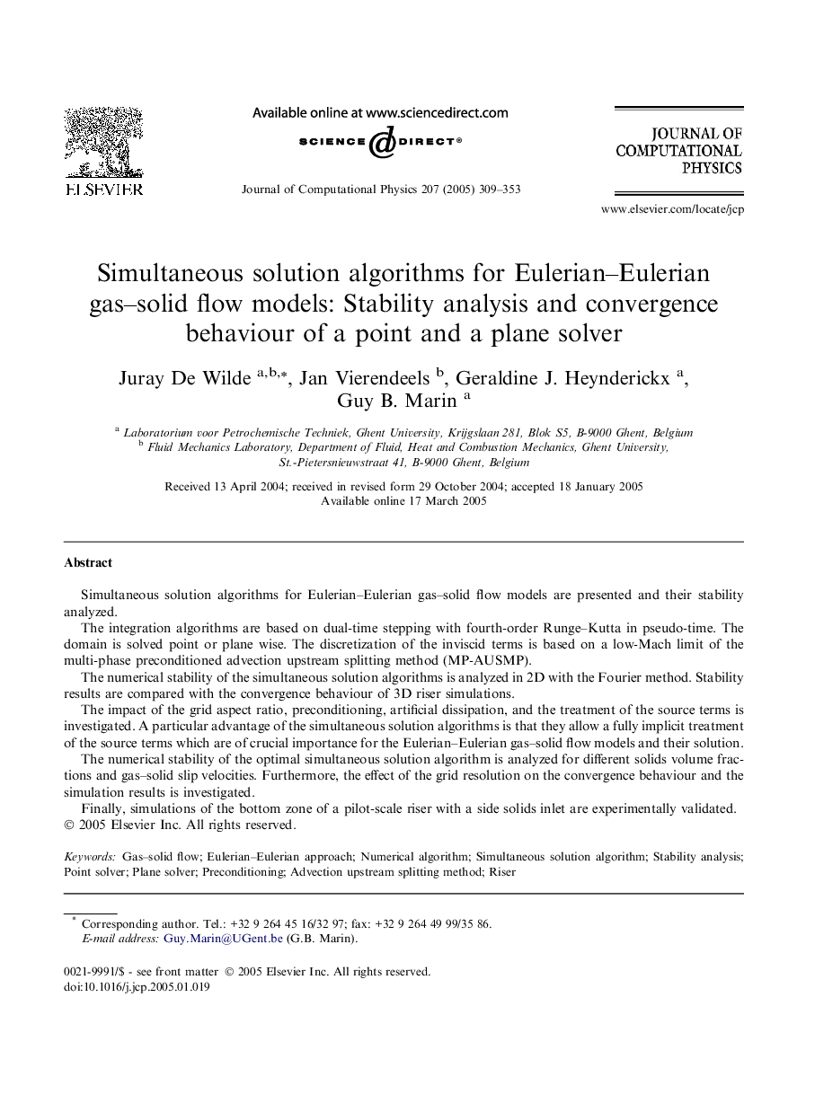 Simultaneous solution algorithms for Eulerian-Eulerian gas-solid flow models: Stability analysis and convergence behaviour of a point and a plane solver