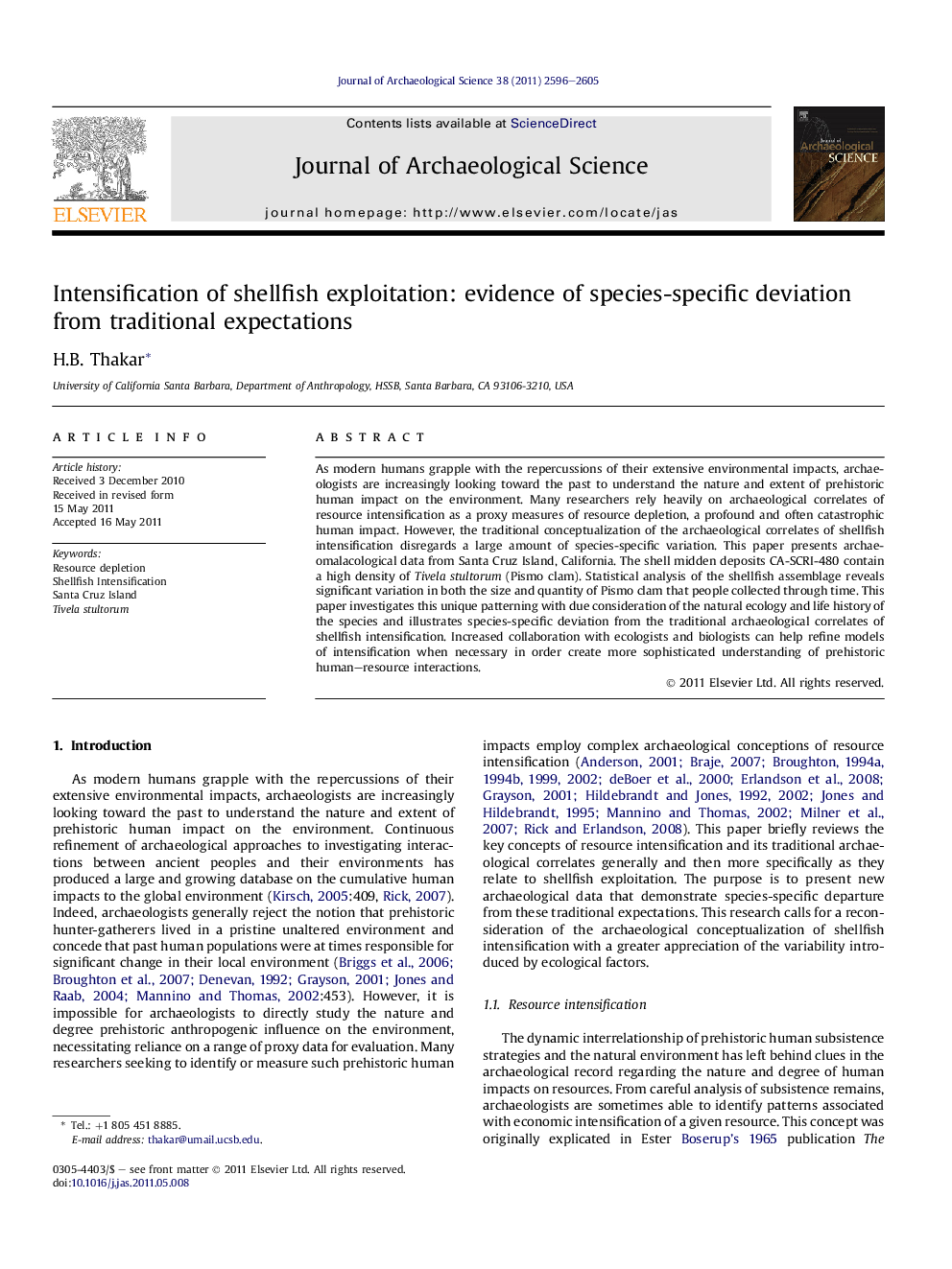 Intensification of shellfish exploitation: evidence of species-specific deviation from traditional expectations