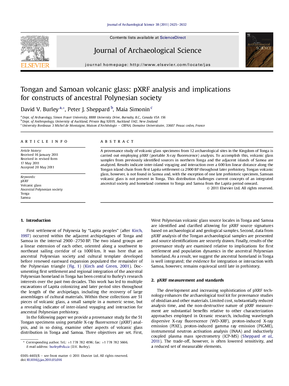 Tongan and Samoan volcanic glass: pXRF analysis and implications for constructs of ancestral Polynesian society