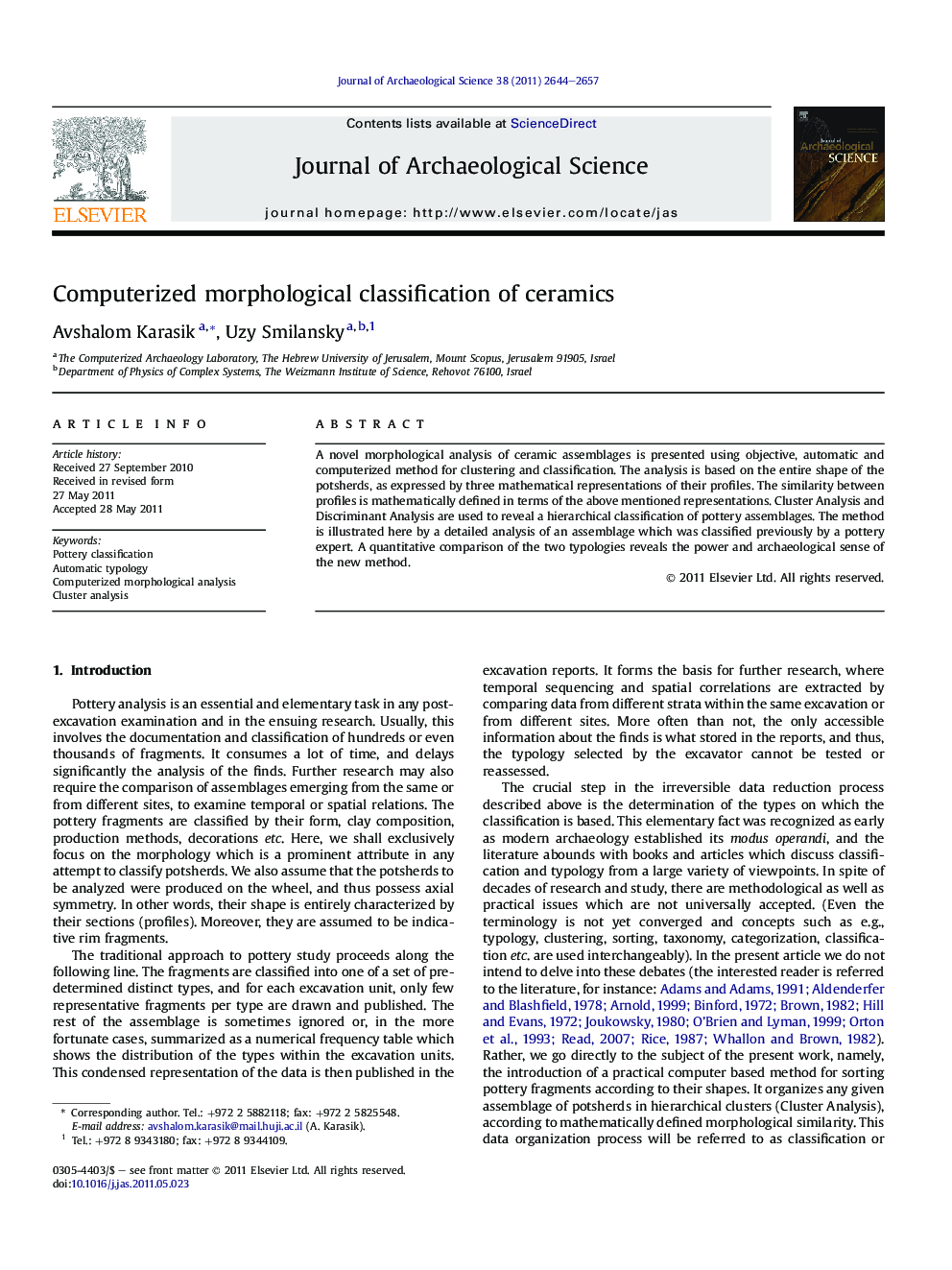 Computerized morphological classification of ceramics