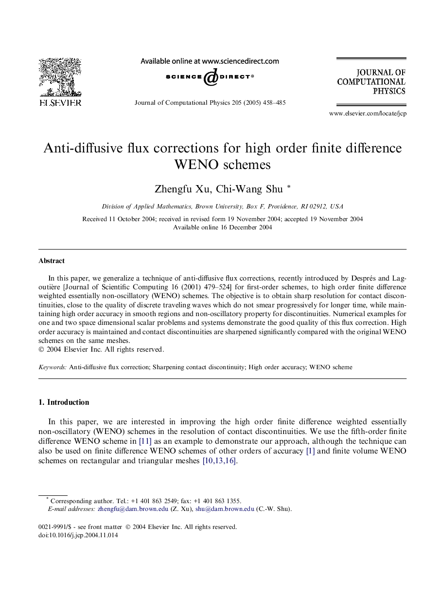 Anti-diffusive flux corrections for high order finite difference WENO schemes