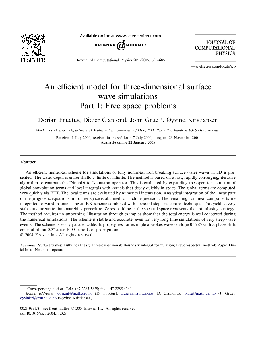 An efficient model for three-dimensional surface wave simulations