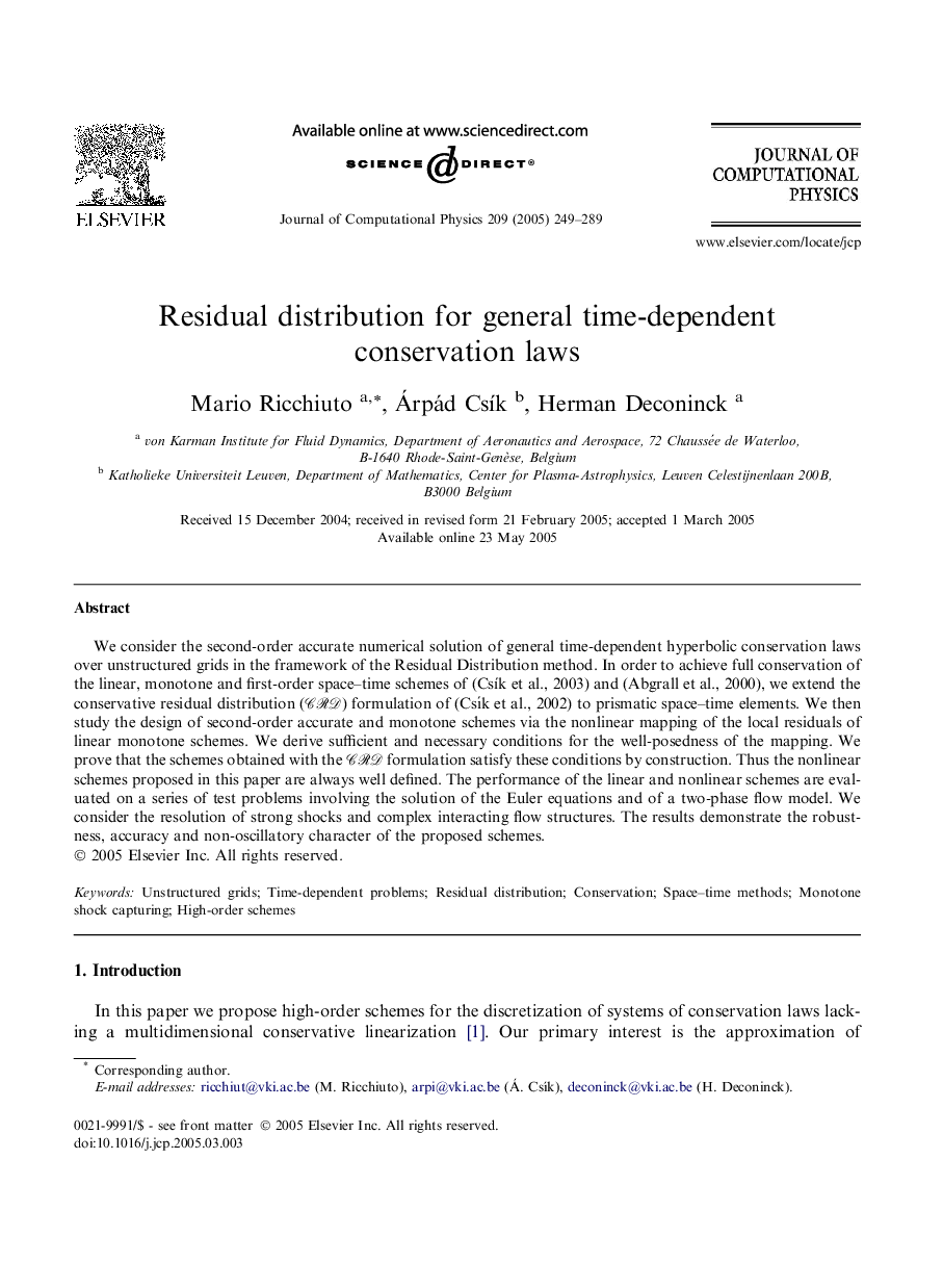 Residual distribution for general time-dependent conservation laws