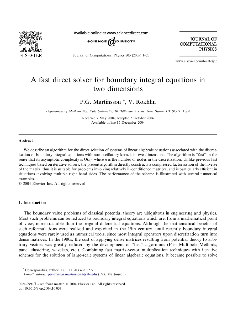 A fast direct solver for boundary integral equations in two dimensions