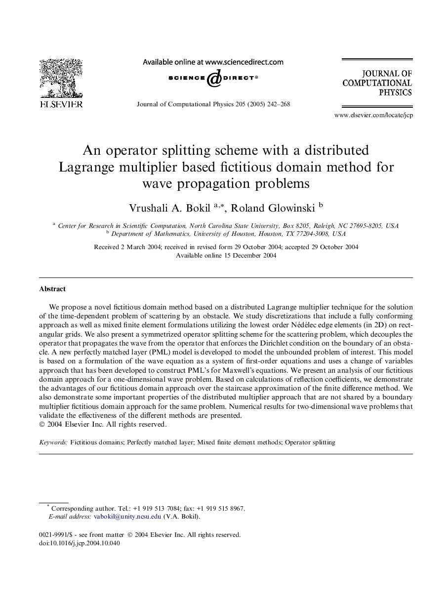 An operator splitting scheme with a distributed Lagrange multiplier based fictitious domain method for wave propagation problems