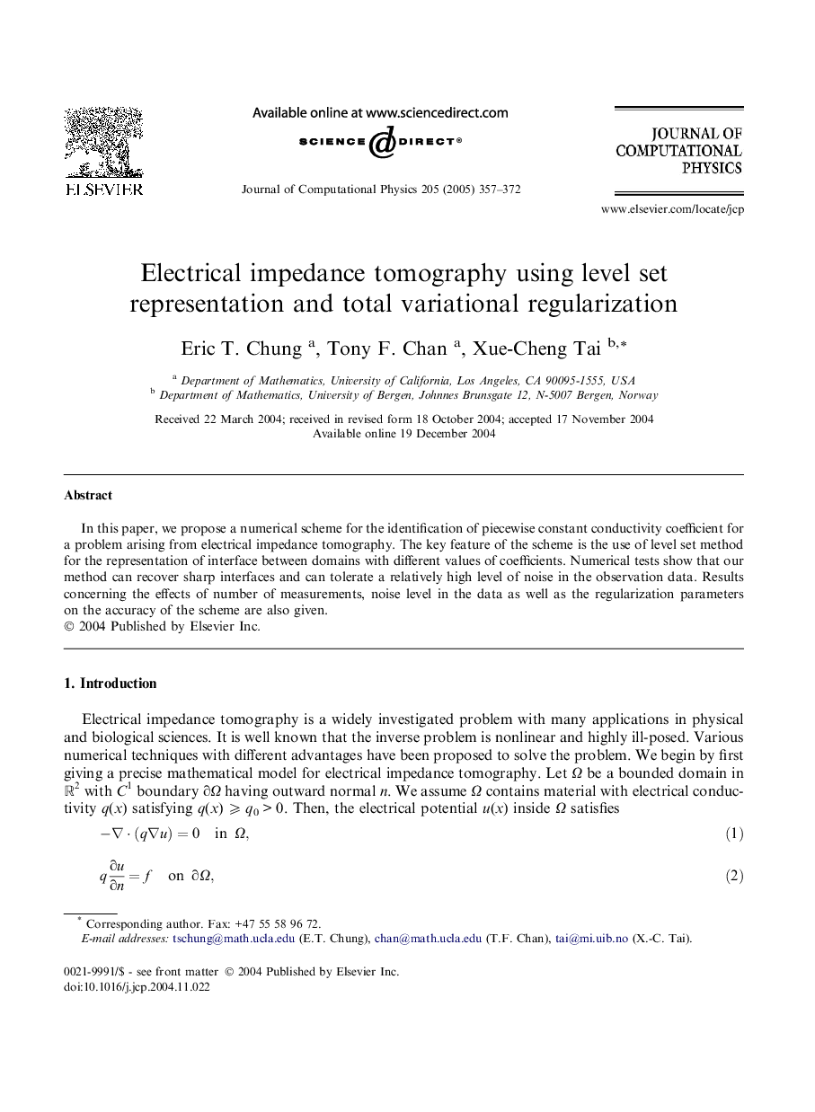 Electrical impedance tomography using level set representation and total variational regularization