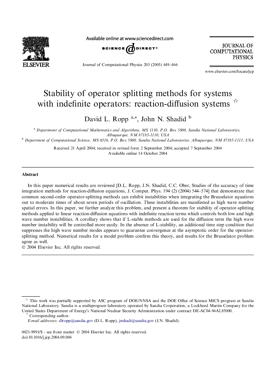 Stability of operator splitting methods for systems with indefinite operators: reaction-diffusion systems