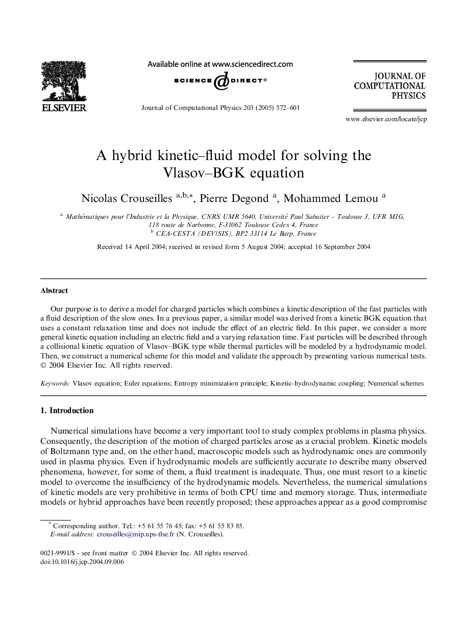 A hybrid kinetic-fluid model for solving the Vlasov-BGK equation