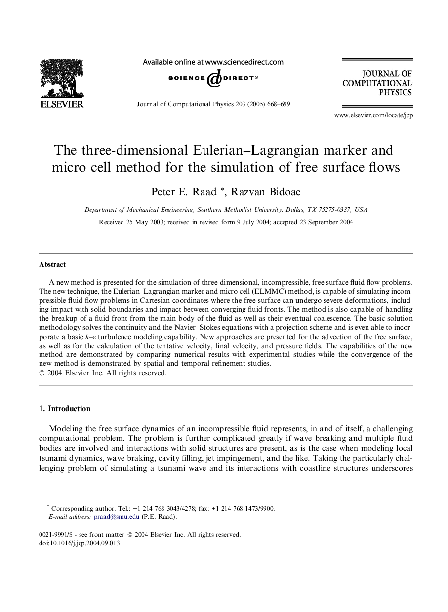 The three-dimensional Eulerian-Lagrangian marker and micro cell method for the simulation of free surface flows