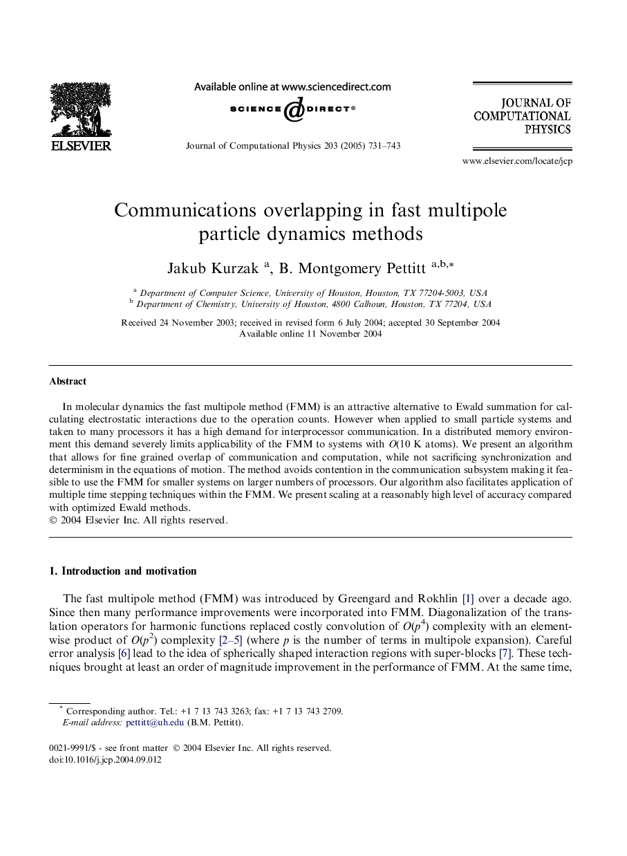 Communications overlapping in fast multipole particle dynamics methods