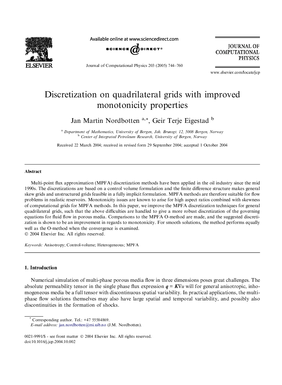 Discretization on quadrilateral grids with improved monotonicity properties