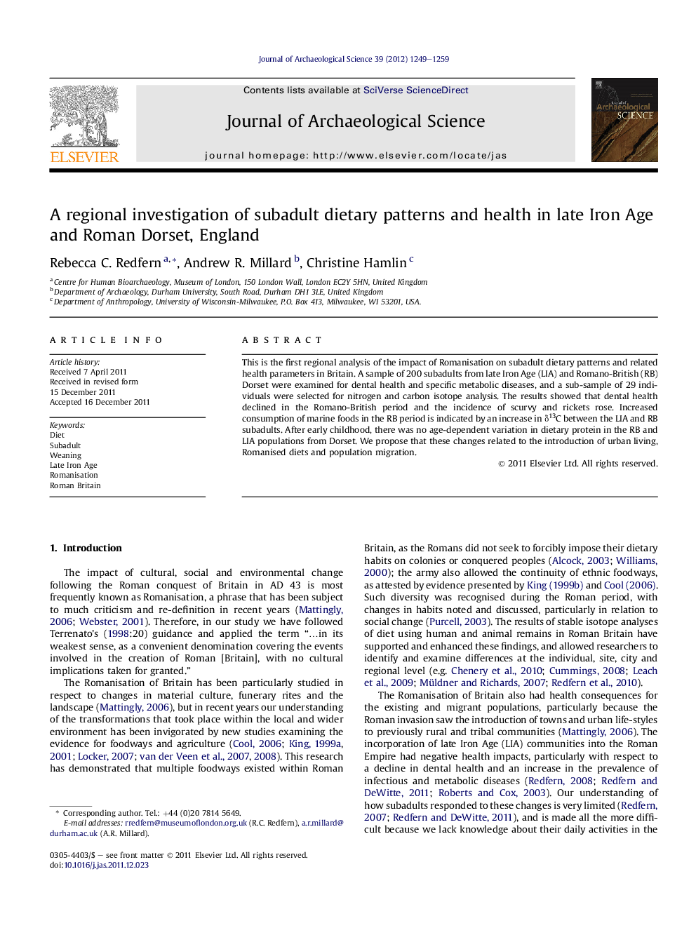 A regional investigation of subadult dietary patterns and health in late Iron Age and Roman Dorset, England