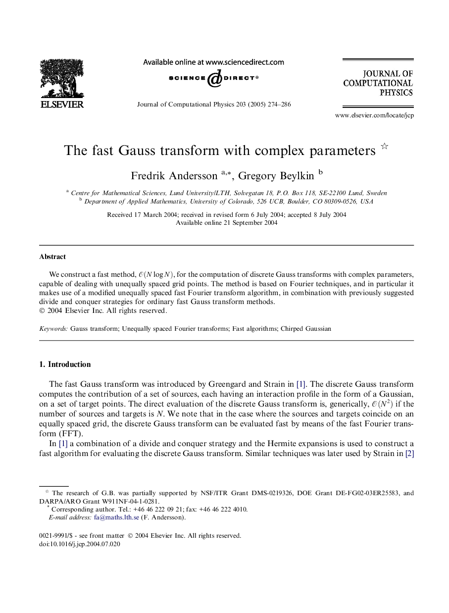 The fast Gauss transform with complex parameters