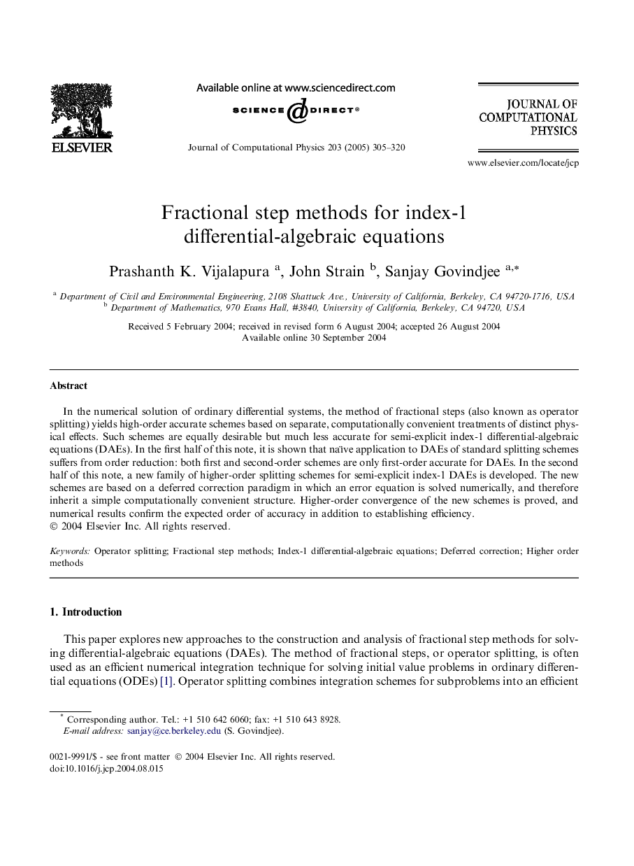 Fractional step methods for index-1 differential-algebraic equations