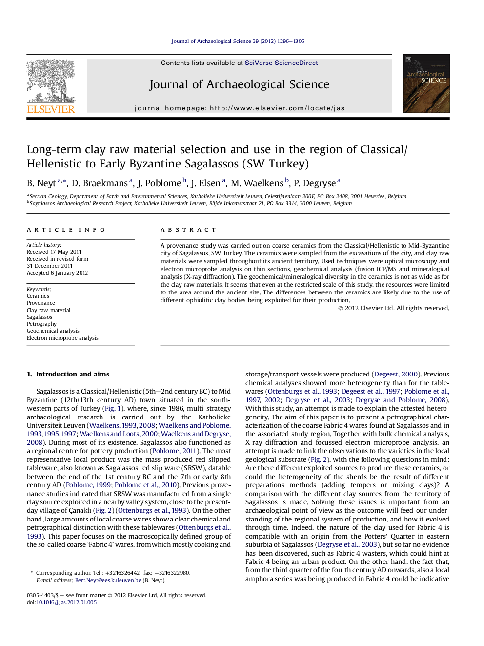 Long-term clay raw material selection and use in the region of Classical/Hellenistic to Early Byzantine Sagalassos (SW Turkey)