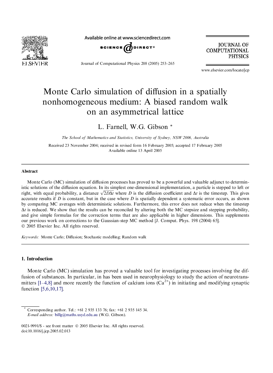 Monte Carlo simulation of diffusion in a spatially nonhomogeneous medium: A biased random walk on an asymmetrical lattice