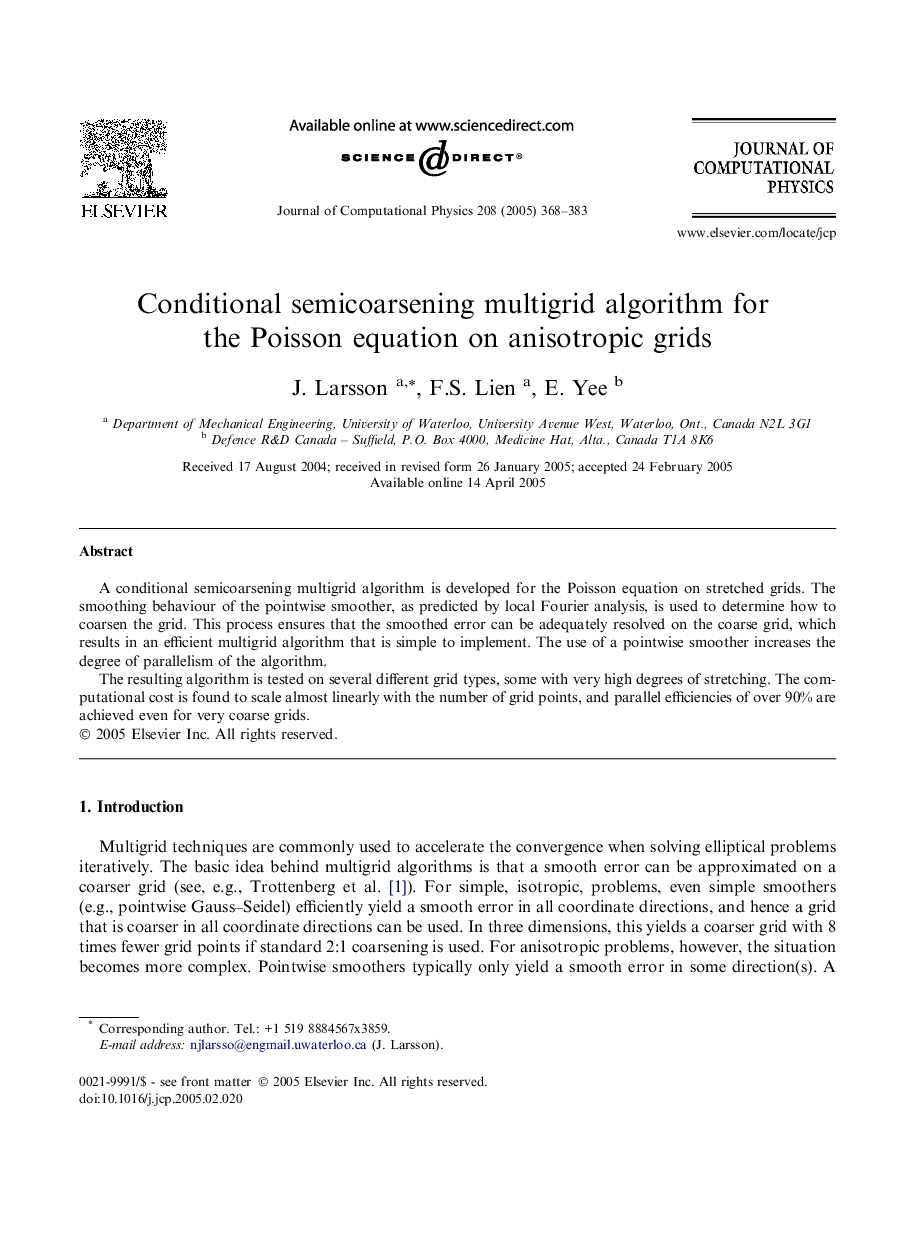 Conditional semicoarsening multigrid algorithm for the Poisson equation on anisotropic grids