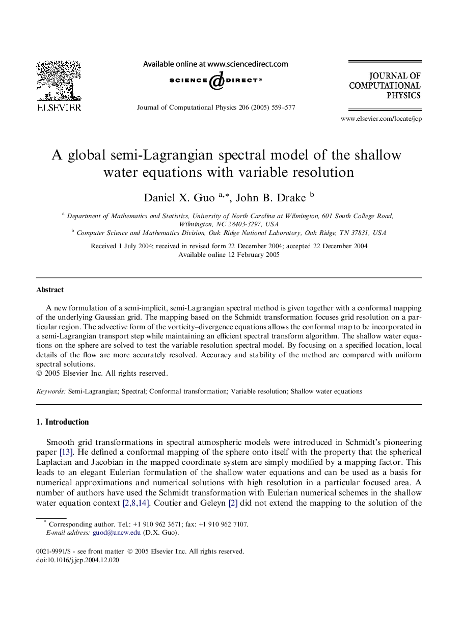 A global semi-Lagrangian spectral model of the shallow water equations with variable resolution