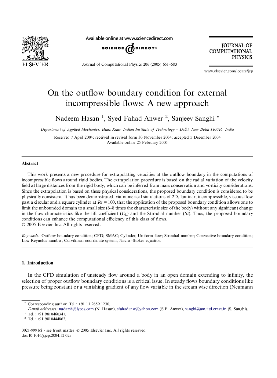 On the outflow boundary condition for external incompressible flows: A new approach