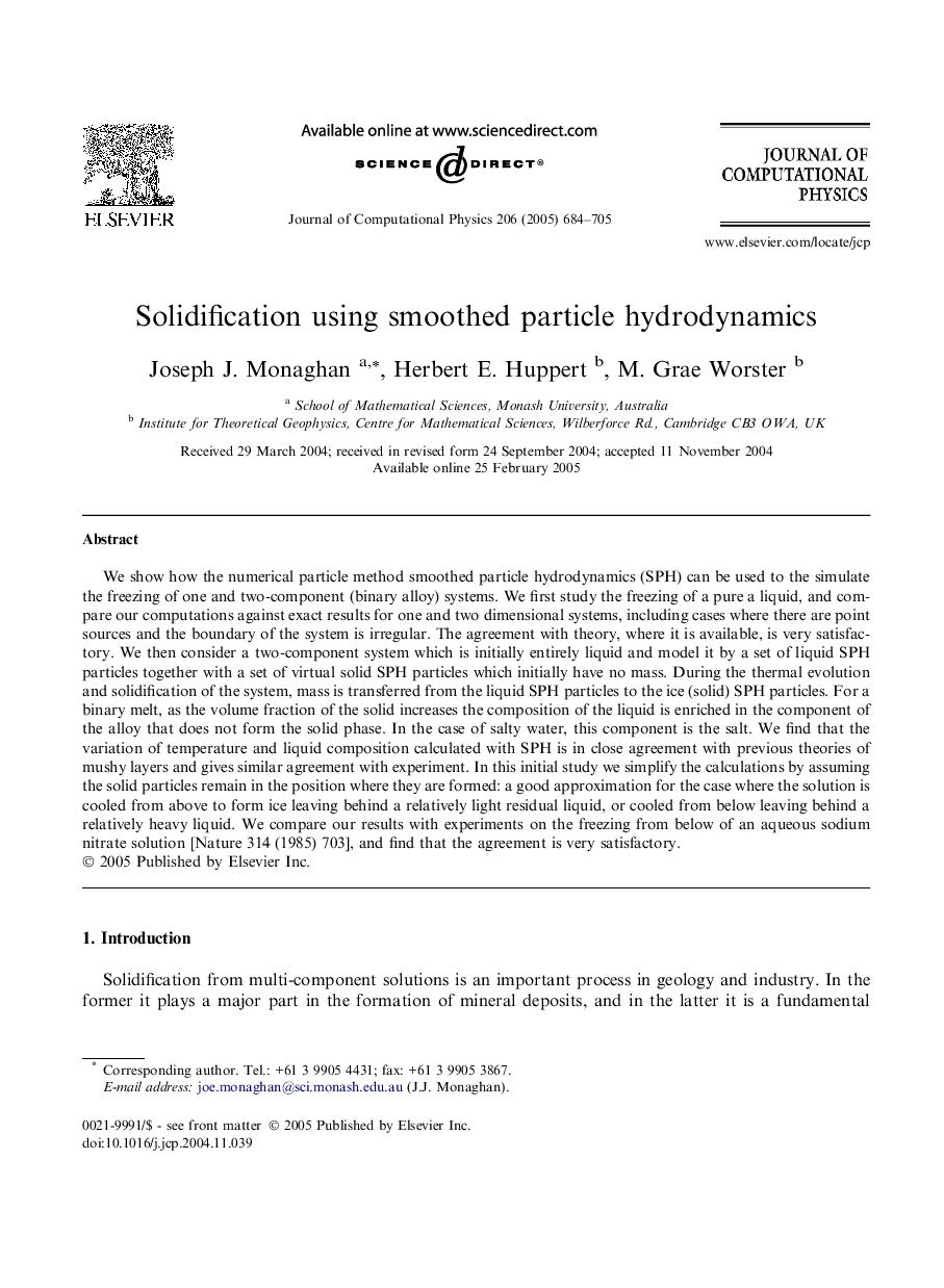 Solidification using smoothed particle hydrodynamics