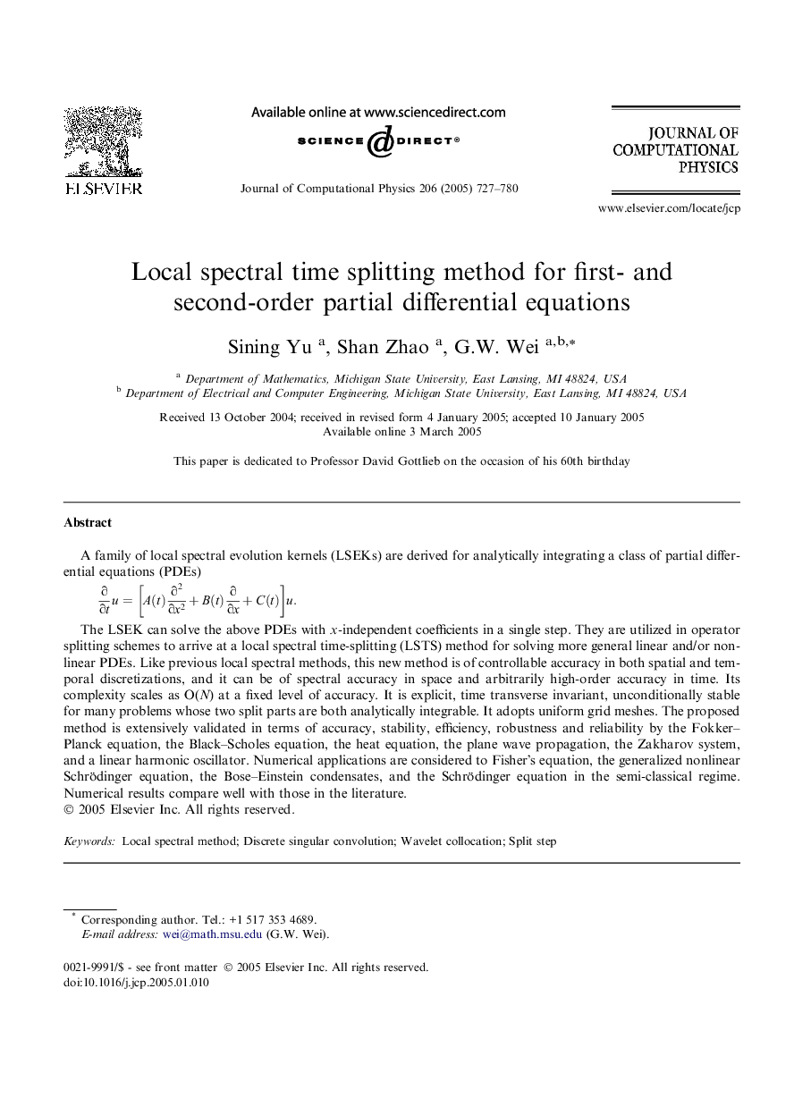 Local spectral time splitting method for first- and second-order partial differential equations