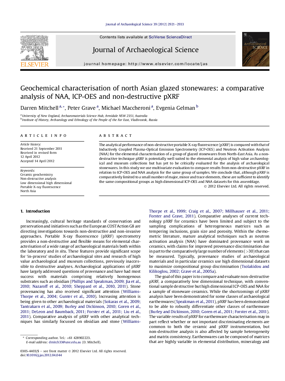 Geochemical characterisation of north Asian glazed stonewares: a comparative analysis of NAA, ICP-OES and non-destructive pXRF